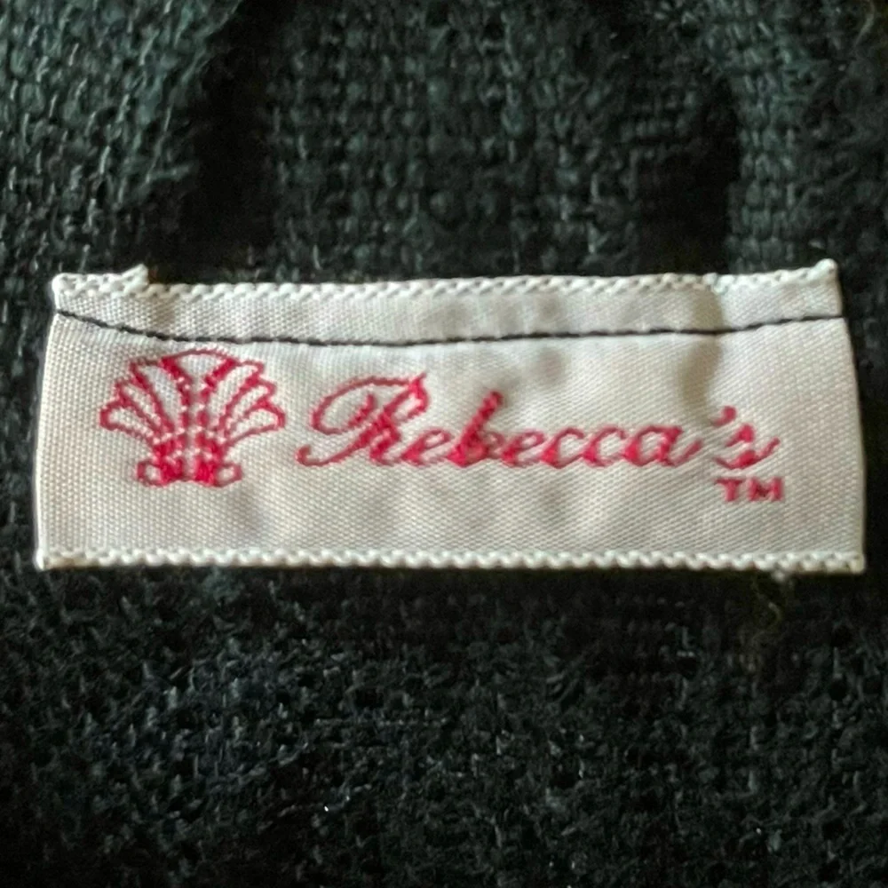 Rebecca's Wide Black Textile Belt D Ring Multicolor Flower Detail Vintage M/L